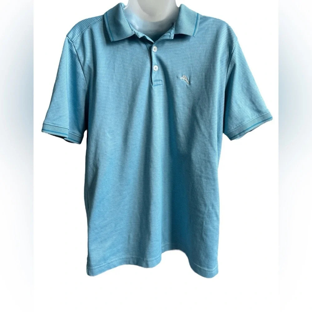 Tommy Bahama Light Blue Striped Polo Shirt